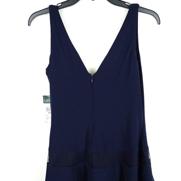 NWT Lauren Ralph Lauren Navy Sleeveless Lace Panel Fit & Flare Dress‎  Size 10P - Picture 7 of 11